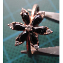 Silver Ring with rose gold flower ring with black stones_1377