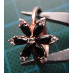 Silver Ring with rose gold flower ring with black stones_1377