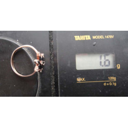 Silver Ring with rose gold flower ring with black stones_1377