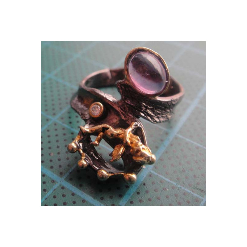 Silver handmade ring with purple stone and angel figure_1384