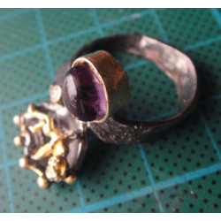 Silver handmade ring with purple stone and angel figure_1384
