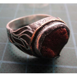 Silver ring with coral stone and flame motif_1389