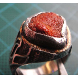 Silver ring with coral stone and flame motif_1389