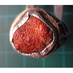Silver ring with coral stone and flame motif_1389