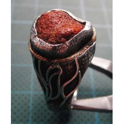 Silver ring with coral stone and flame motif_1389