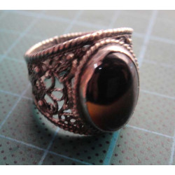 Oval kaplan gözü taşlı tel kari işlemeli gümüş yüzük_1391