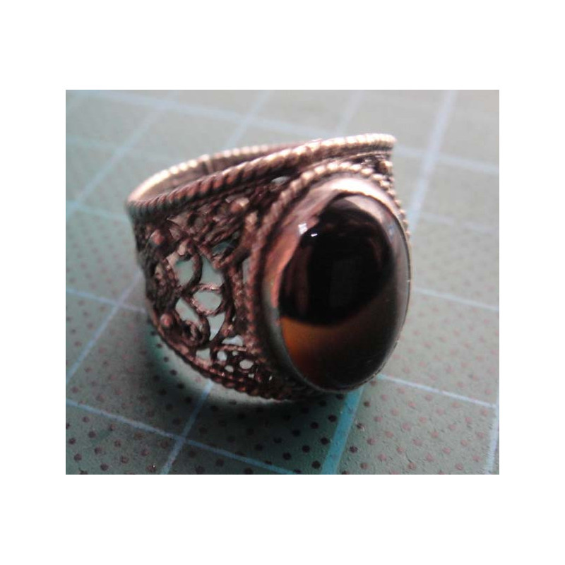 Silver ring with oval tiger eye stone_1391