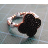 Rose gold colored clover motif black stone evil eye beaded ring_1392