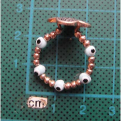 Rose gold colored clover motif black stone evil eye beaded ring_1392