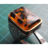 Silver ring  with rectangular mosaic amber stone_1393