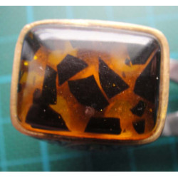 Silver ring  with rectangular mosaic amber stone_1393