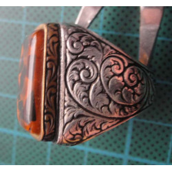 Silver ring  with rectangular mosaic amber stone_1393