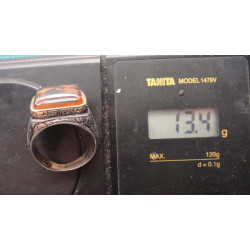 Silver ring  with rectangular mosaic amber stone_1393