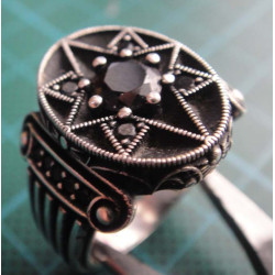 Silver ring with black stone and star motif_1394