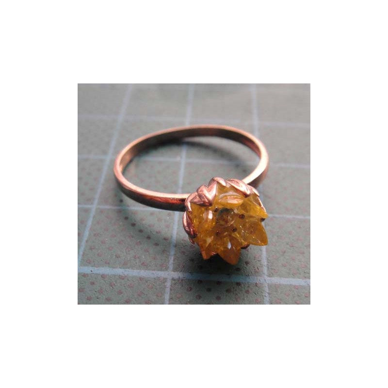 Rose gold colored silver ring with yellow crystal flower stone_1395