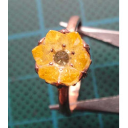 Rose gold colored silver ring with yellow crystal flower stone_1395
