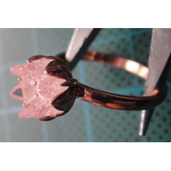 Rose gold colored solitaire silver ring with pink crystal flower stone_1396