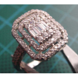 Silver ring with baguette and round stones in rectangular double halo setting_1397