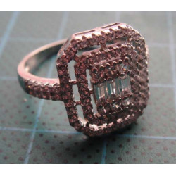 Silver ring with baguette and round stones in rectangular double halo setting_1397