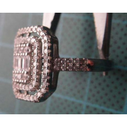 Silver ring with baguette and round stones in rectangular double halo setting_1397