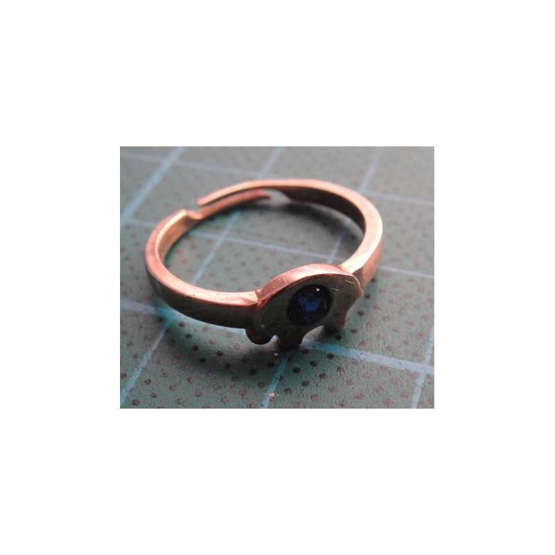 Gold colored elephant motif silver ring with blue stone_1399