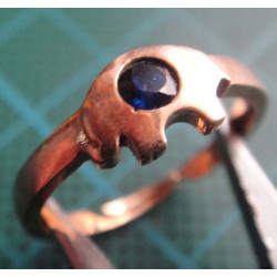 Gold colored elephant motif silver ring with blue stone_1399