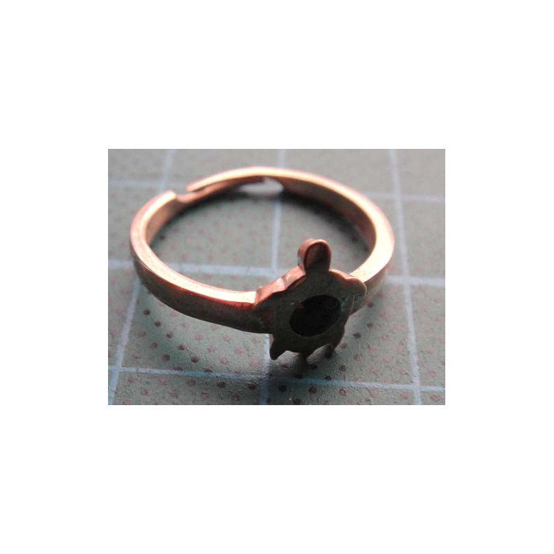 Gold colored turtle motif silverring with black stone_1400