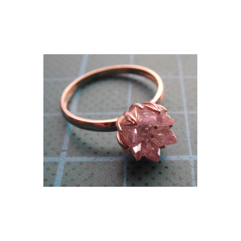 Rose gold colored solitaire silver ring with pink crystal flower stone_1396