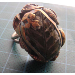 Carved Stone Leaf Motif Silver Ring_1404