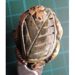 Carved Stone Leaf Motif Silver Ring_1404