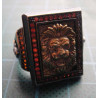 Lion Head Red Colored Stone Silver Ring_1406