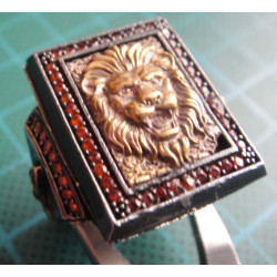 Lion Head Red Colored Stone Silver Ring_1406