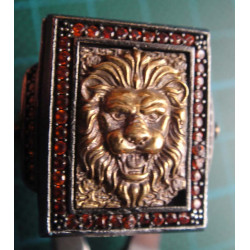 Lion Head Red Colored Stone Silver Ring_1406