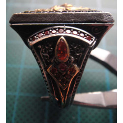 Lion Head Red Colored Stone Silver Ring_1406