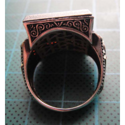 Lion Head Red Colored Stone Silver Ring_1406