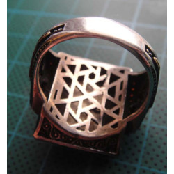 Lion Head Red Colored Stone Silver Ring_1406