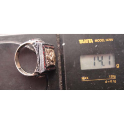 Lion Head Red Colored Stone Silver Ring_1406