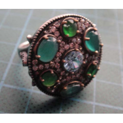 Green Agate & Zircon Stone Silver Ring_1407