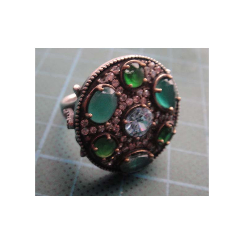Green Agate & Zircon Stone Silver Ring_1407