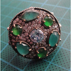 Green Agate & Zircon Stone Silver Ring_1407
