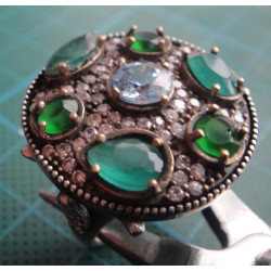 Green Agate & Zircon Stone Silver Ring_1407