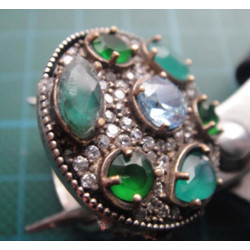 Green Agate & Zircon Stone Silver Ring_1407
