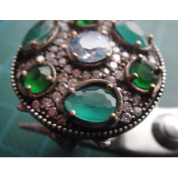 Green Agate & Zircon Stone Silver Ring_1407