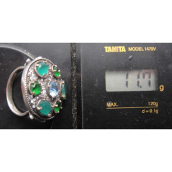 Green Agate & Zircon Stone Silver Ring_1407