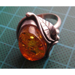 Amber Stone Leaf Motif Silver Ring_1412
