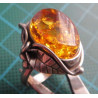Amber Stone Leaf Motif Silver Ring_1412
