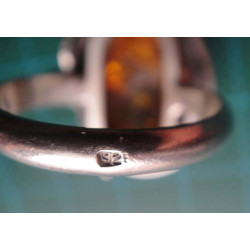 Amber Stone Leaf Motif Silver Ring_1412