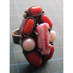 Coral & Pearl Silver Ring_1413