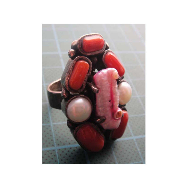 Coral & Pearl Silver Ring_1413