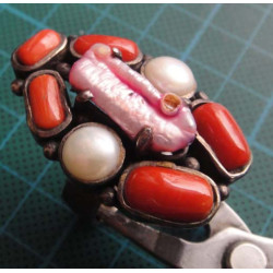 Coral & Pearl Silver Ring_1413